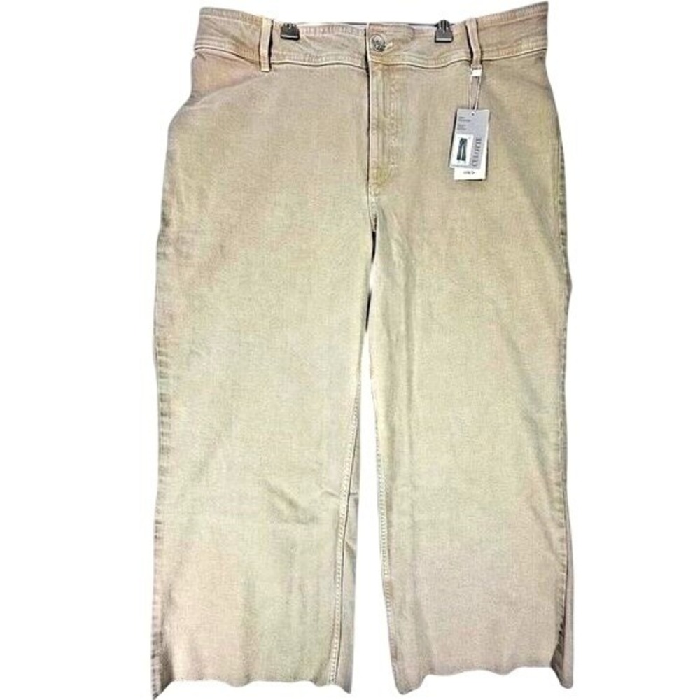 Mango Catherine Culotte Jeans Womens 18 Khaki  High Waist Raw Hem Ankle Crop